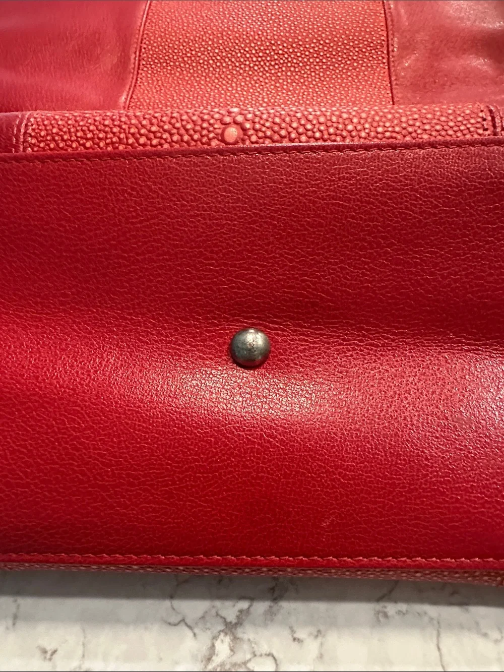 Longchamp Red Leather Tote with Textured Center Panel - Picture 5 of 13